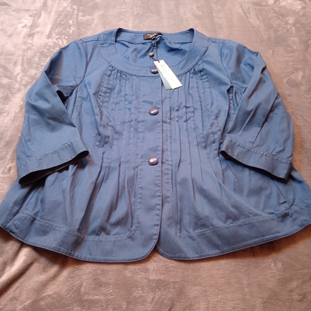 Talbots Jackie Fit Blazer Jacket Stone Blue Size 14WP Pleated Button Up Classic
